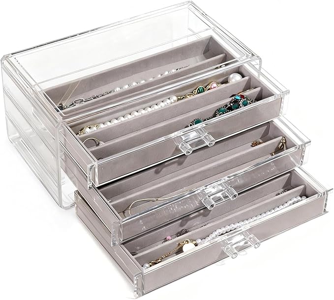 Necklace Organizer Box, Tray with Clear Lid