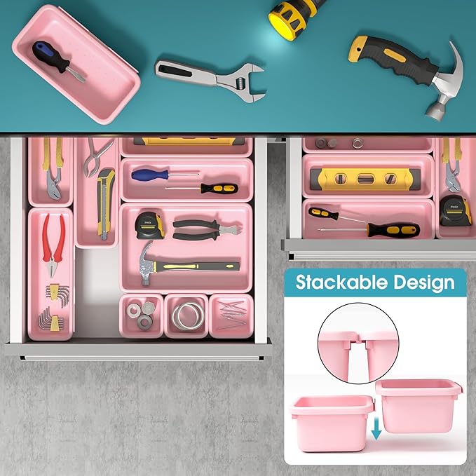 33 PCS Drawer Organizer Set, Pink