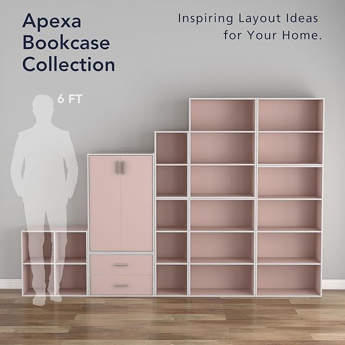 Homes: Inside + Out Apexa 2-Tier Cube Storage Organizer Shelves, Stackable Wood Bookcase Fits Cubby Bins for Organization, Dorm Teen Room Decor & Home Office, Light Pink