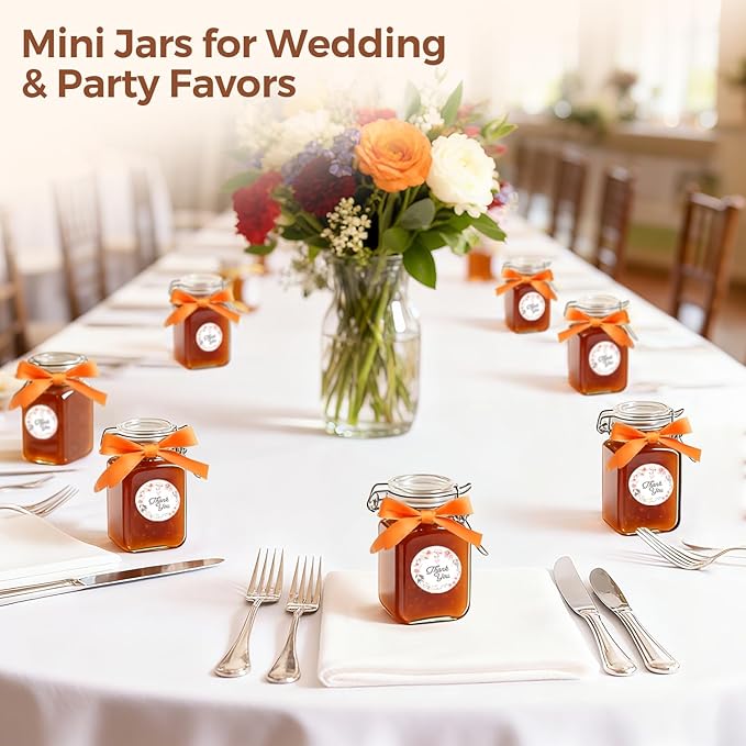 Set of 12 Square Glass Jars with Airtight Lids (8 Oz)