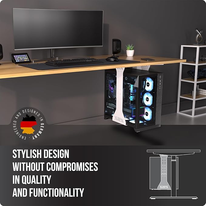 Heavy Duty Under Desk PC Holder – Up to 77 lbs Load Capacity - Adjustable Computer Tower Holder - Under Desk Computer Mount (White)