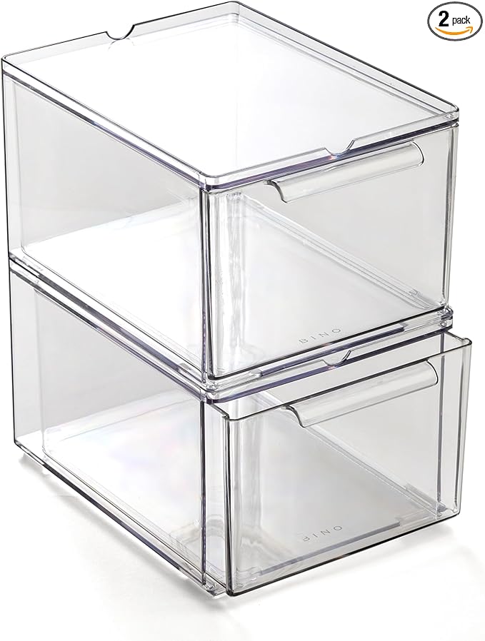Clear Stackable Storage Drawers, Medium, 2 Pack
