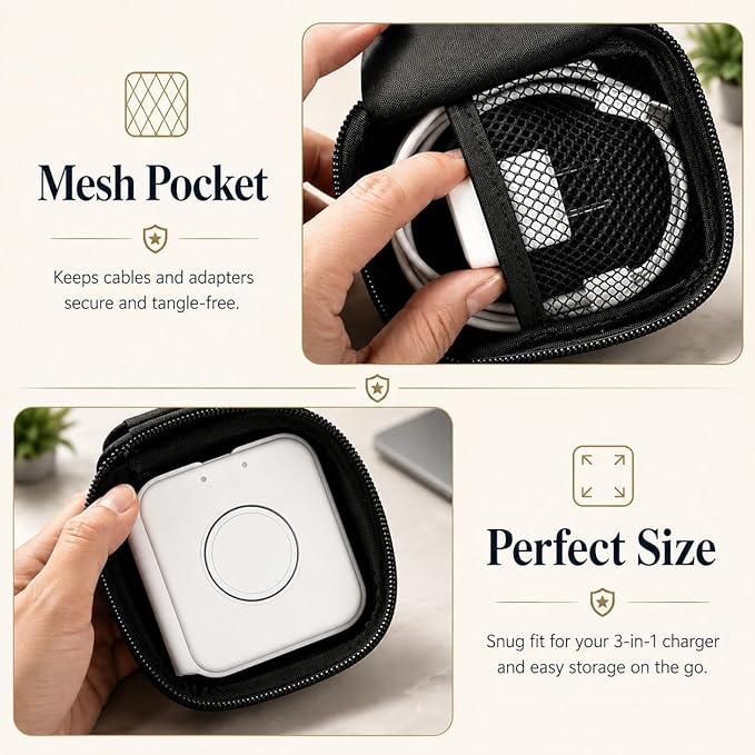 Hard Shell Travel Case for Foldable 3-in-1 Wireless Charger, Portable Storage Organizer for UCOMX/for Hicober/for Iseyyox/for LISEN Charging Station, Protective Bag for Cables & Adapters (Box Only)