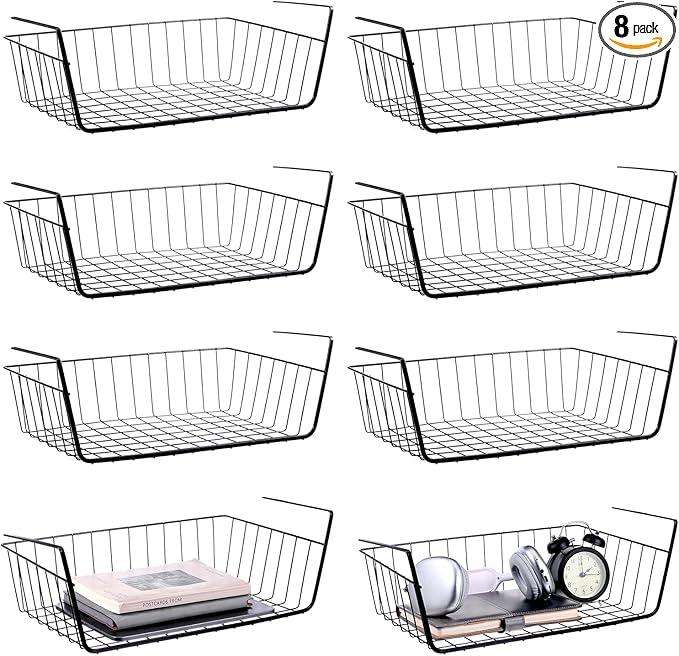 8 Pack Hanging Under Shelf Storage Basket
