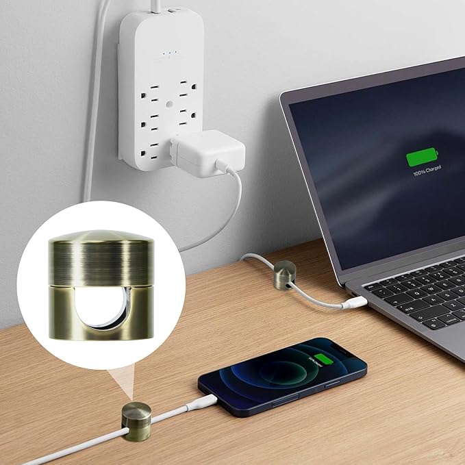 SmallCat 10 Sets Charger Holders for Cords, Antique Copper Color Adjustable Cable Anchor Holders, Adhesive Metal Cord Clips, Cable Management Wire Organizers for Desk, Office, Nightstand