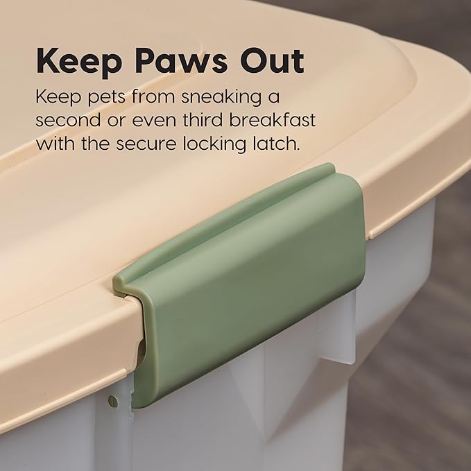 IRIS USA Airtight Dog Food Storage Container, WeatherPro, Up to 40 lbs, Removable Wheels, for Dog Cat Bird and Other Pet Food Storage Bin, Keep Fresh, Translucent Body, Made in USA, Clear/Almond