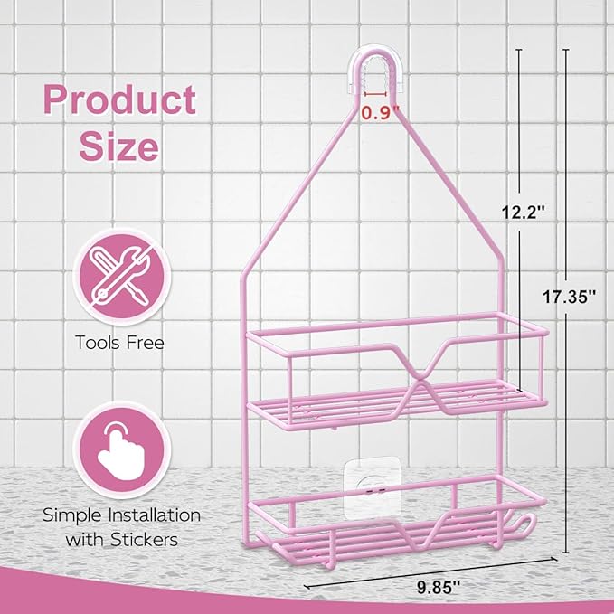 Pink Shower Caddy Over Shower Head, Pink Bathroom Accessories