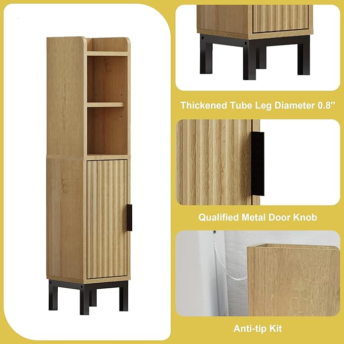 FerniTry Small Bathroom Storage Cabinet, Corner Narrow Toilet Paper Floor Cabinet with Door and Shelves,Bathroom Organizer with Adjustable Shelf, for Small Spaces (Oak)