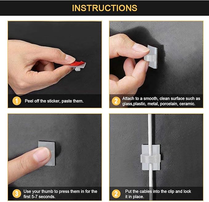 Cable Clips Self with 3M Adhesive Cord Organizer, Wire Holder Clamp Management Sticky for Desk Car Dash Cam Tables Wall, White 30pcs