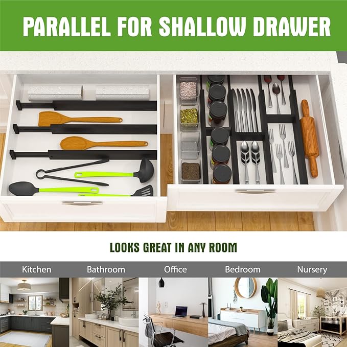 Bamboo Drawer Dividers Organizers, Expandable Drawer Separators Splitter, Black