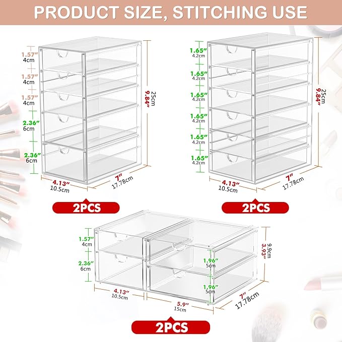 Caktraie Makeup Organizer Storage With 30 Drawers, 6 Pcs Desktop Office Supplies