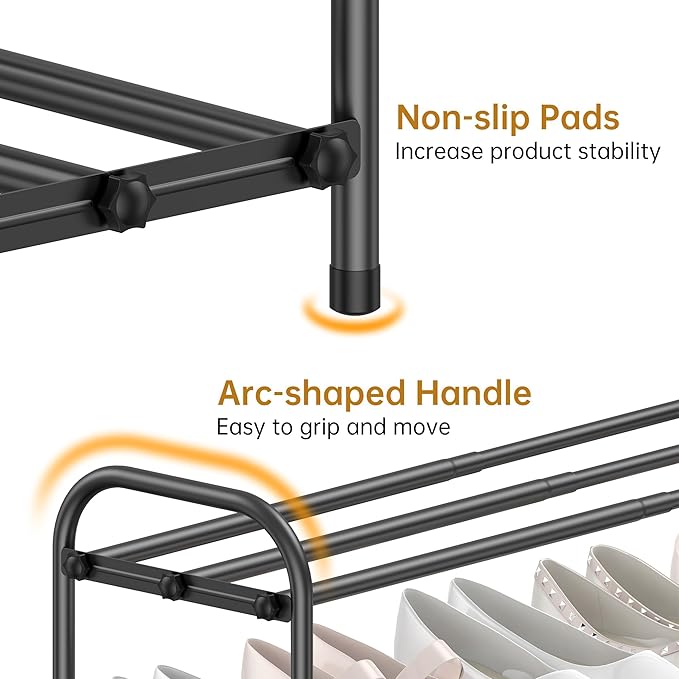 Hleelomi 3-Tier Expandable Shoe Rack,Adjustable Shoe Shelf Storage Organizer Heavy Duty Metal Free Standing Shoe Rack for Entryway, Closet,Living Room,Dorm,Black