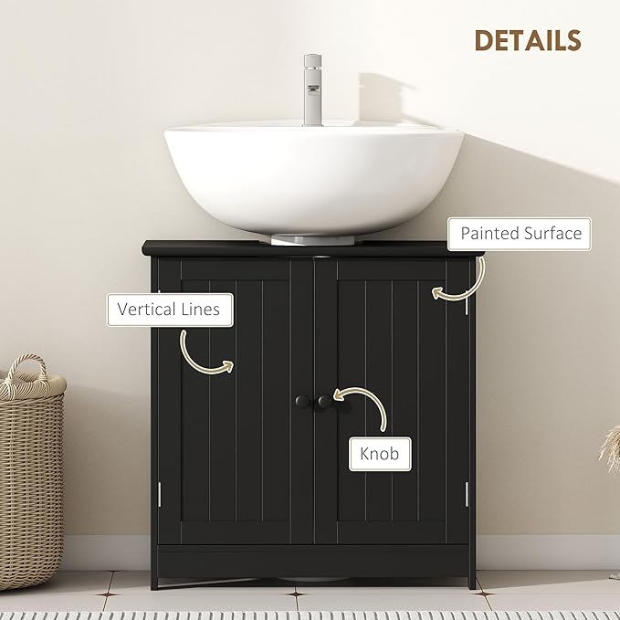 Under Sink Bathroom Cabinet, Pedestal Sink Storage Cabinet with 2 Doors, Black
