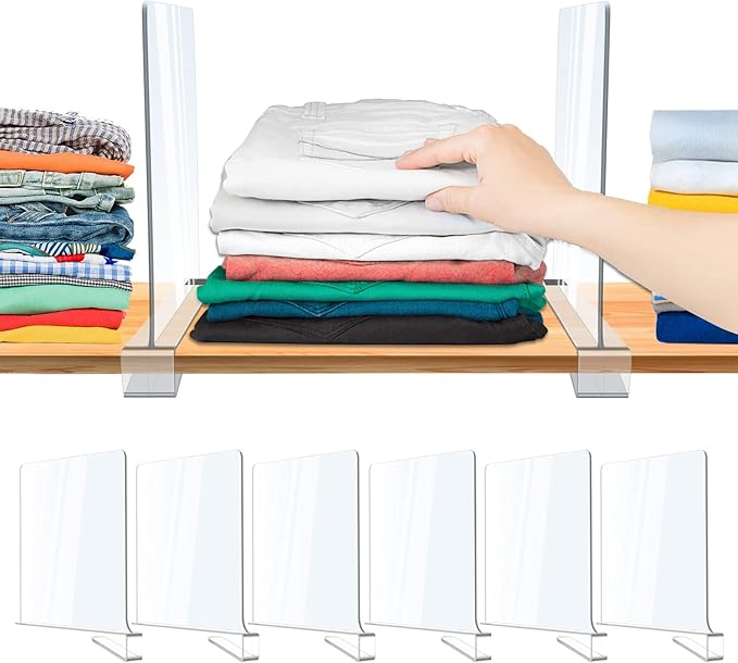 Acrylic Shelf Dividers, Clear Shelf Divider for Closet Organization, 6PCS