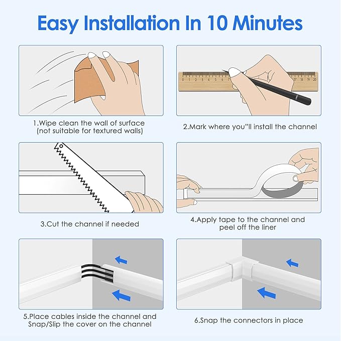 Cord Hider, 125In Cord Covers for Wall Mounted TV, White Cable Management Kit