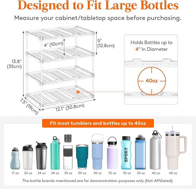 Stackable Bottle Storage Organizer, 4Tier Hold 12