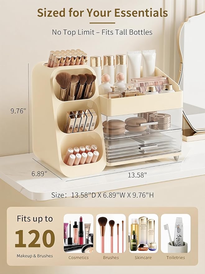 Makeup Organizer for Vanity, Crystal Cream