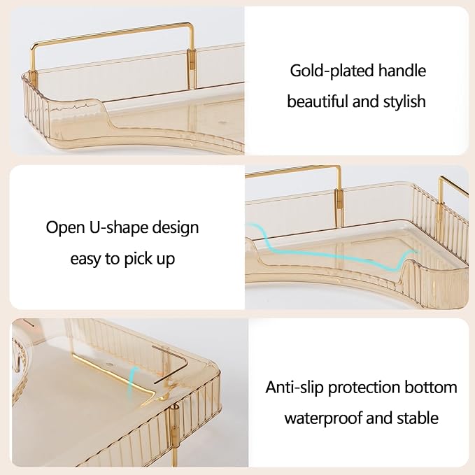 shuang qing 2-Tier Corner Bathroom Counter Organizer – Classic Storage Shelf for Makeup, Perfume & Toiletries, Space-Saving Countertop Tray Fits Bathroom, Dresser, Kitchen (Vintage Gold)