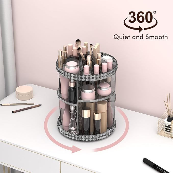 Rotating Makeup Organizer, 360° Spinning Skincare Organizers, Gray
