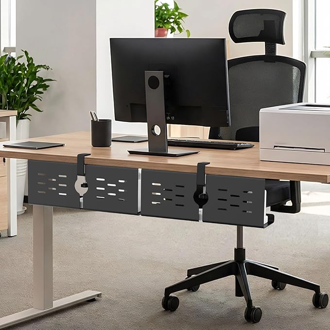 KEEGH 16" Under Desk Cable Management Tray, No Drill Clamp Mount, Desk Cord Organizer Upgrade Capacity, Cord Management Tray for Home Office, Gaming Desk, Standing Desk, Black, 2 Pack