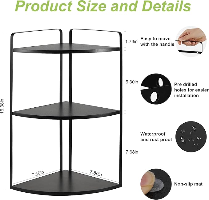3 Tier Corner Bathroom Counter Organizer, Countertop Organizer, Makeup Organizer Countertop, Bathroom Storage Sink Shelf, Wooden and Metal Counter Shelf (Large Capacity-Black)
