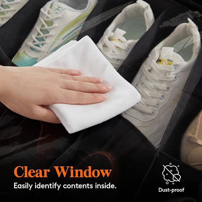 Lifewit Under Bed Shoe Storage Organizer 1 Pack(16 Shoes Cells), 4.3 Inches Profile Fabric Shoes Container Box with Clear Cover, Foldable Storage Bag with 2 Handles, Fits 8 to 16 Pairs