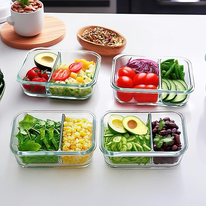 M MCIRCO 10-Pack,30 Oz Glass Meal Prep Containers 2 Compartments Airtight Lunch Bento Boxes with Lids, Glass Food Storage Containers, Microwave, Oven, Freezer, Dishwasher