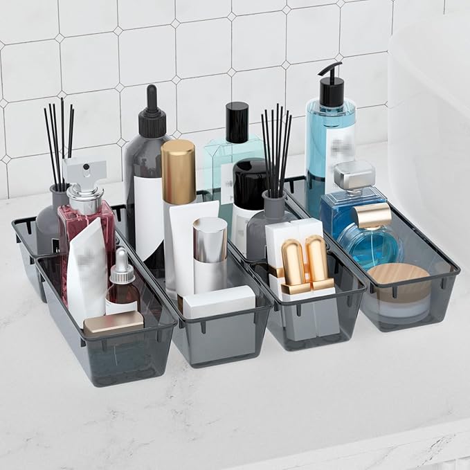 6 Pack Clear Drawer Organizer Set, Acrylic Drawer Storage Trays, Black