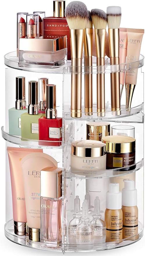 360 Rotating Makeup Organizer Countertop, Adjustable Shelf Height