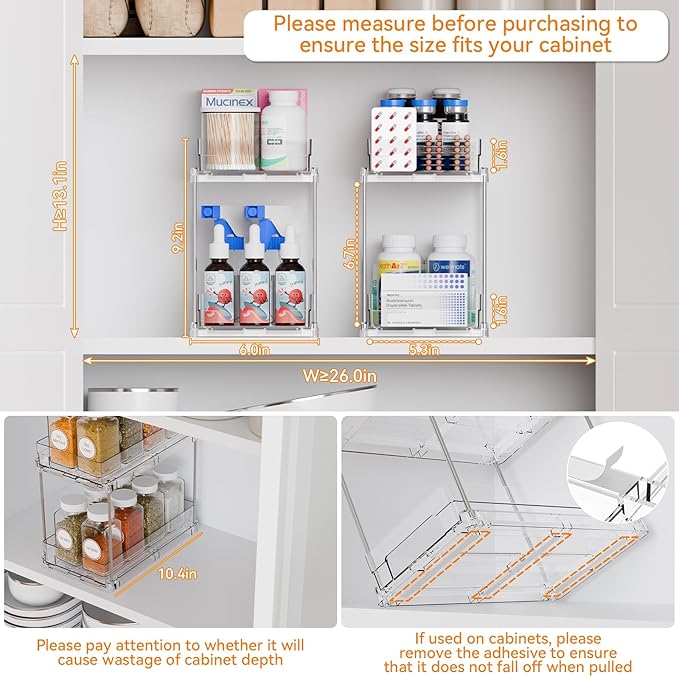 2 Tier Pull Out Cabinet Organizer and Medicine Cabinet Storage for Supplement