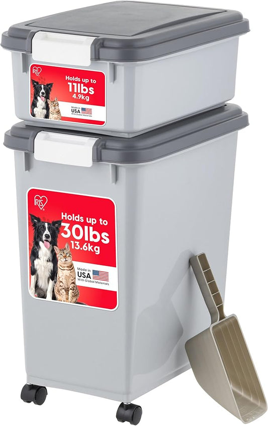 USA Dog Food Storage Container, 30 lbs & 11 lbs Combo, Gray