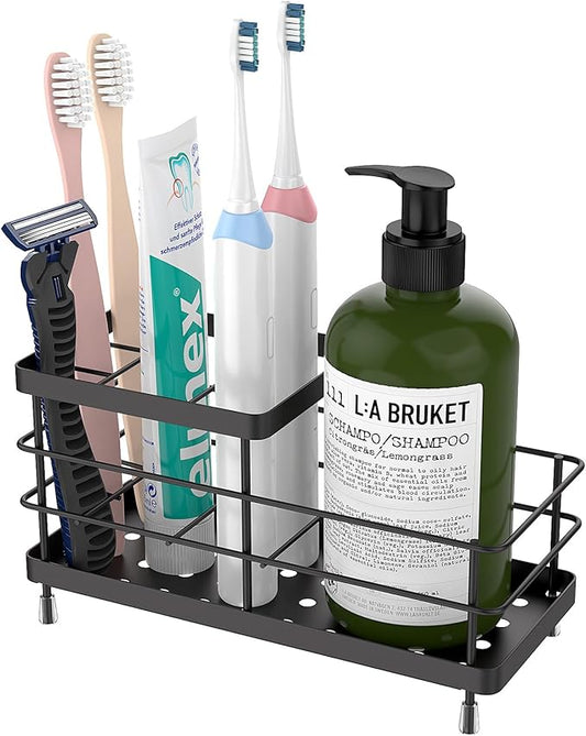 Luxspire Toothbrush Holders, 6 Slots Stainless Steel Tooth Brush Holder with Drainage, Toothbrush Holder for Bathroom Countertop & Kitchen Sink, Bathroom Accessories, Black