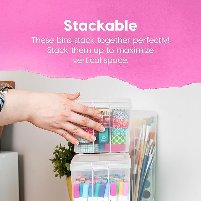 IRIS USA Vertical Plastic Flip Top Storage Containers Bins with Lids for Pantry, Home, Office, Organization, Medium, Stackable Hinged Organizer with Latches, Clear, 20 Pack