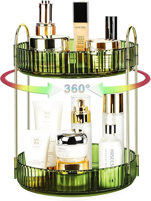 360 Rotating Makeup Organizer, Gem Green, 2 Tier