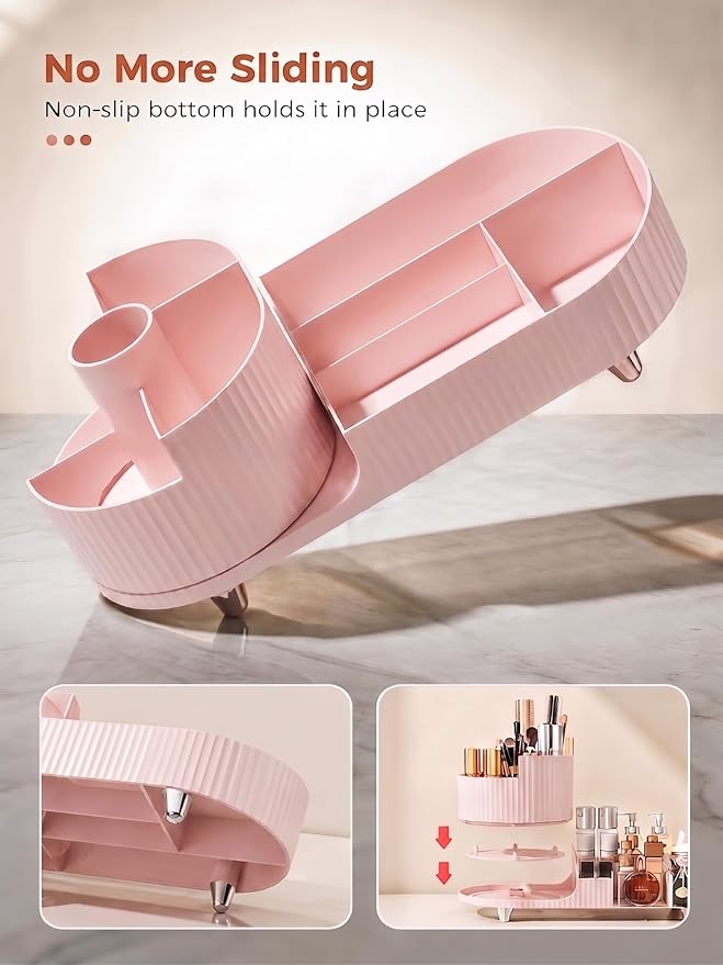 Rotating Makeup Caddy Organizer for Vanity, Pink