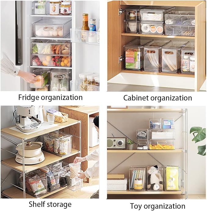 Stackable Fridge Drawer Pull-Out Bins with Handles 3 Pack Large Clear Food Container with Removable Dividers Refrigerator Storage box Divided Produce Saver for Pantry Kitchen