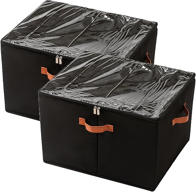2 Pack Shoe Organizer for Closet - under bed storage shoe organizer with Adjustable Dividers and Clear Cover, Stackable shoe rack Fit 16 to 32 Pairs for dorm room essentials (Black, 16 grids)