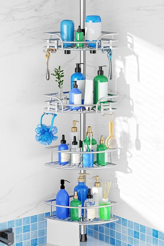 Shower Caddy Corner Tension Pole, Silver Gray