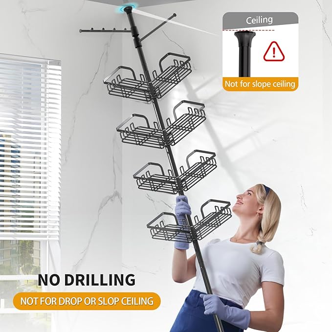 Shower Caddy Tension Pole with 2 Towel Bars