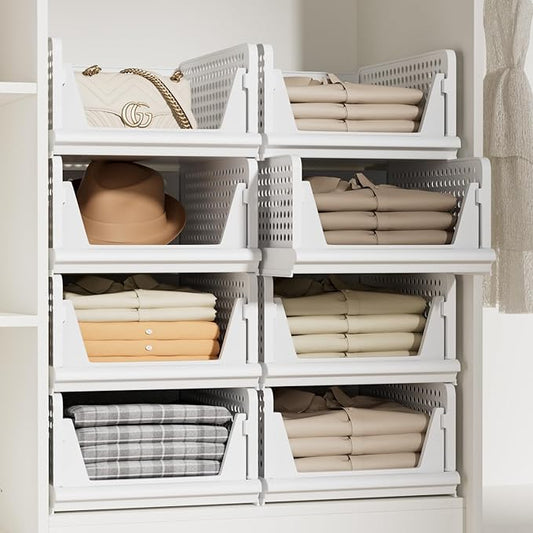 5 Pack Stackable Storage Bins, Closet Organizers and Storage