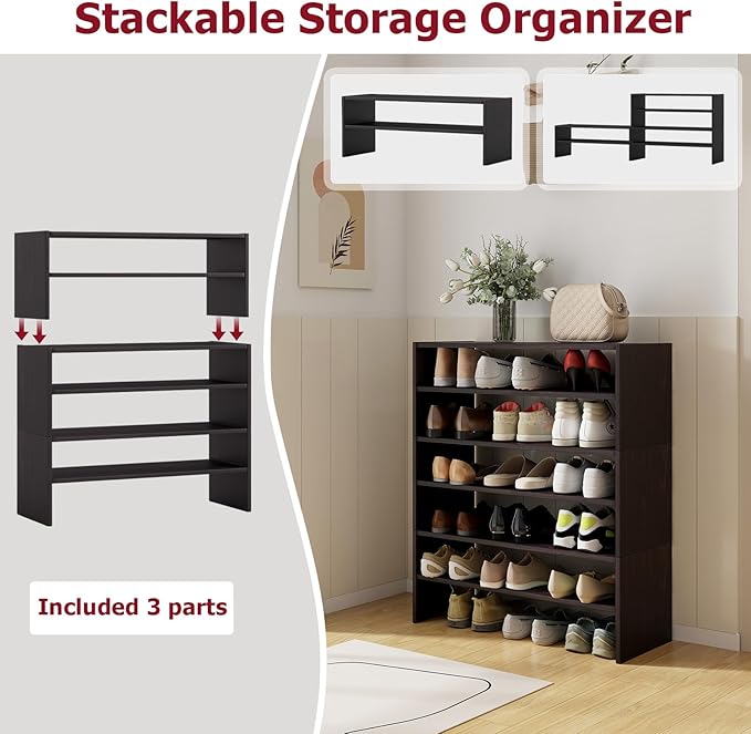 Tangkula Stackble Shoe Rack, Space Saving 6-Tier Corner Shoe Storage Shelf for 18 Pairs, 3-in-1 Adjustable White Shoe Organizer for Front Door Entryway (2, Coffee)