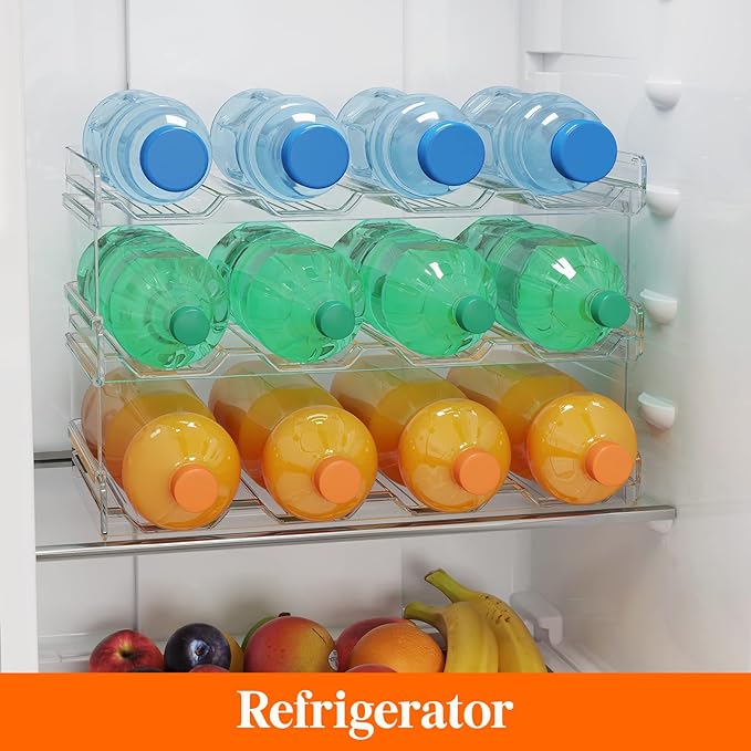 Lifewit Stackable Water Bottle Organizer for Cabinet, Plastic Bottle Holder Fits Bottles/Tumblers up to 3.8" Diameter for Pantry/Countertop, 3 Tier Holds14 Bottles 41 x 20 x 24 cm/16 x 8 x 9.5