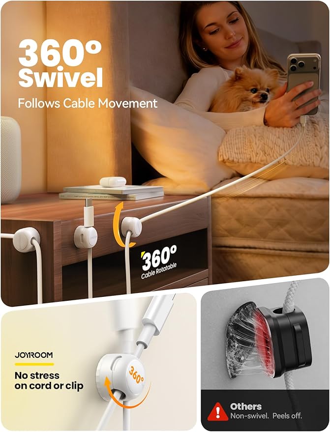8-Pack JOYROOM Magnetic Cable Clips Organizer [Cord 360° Rotatable] Wire Keeper