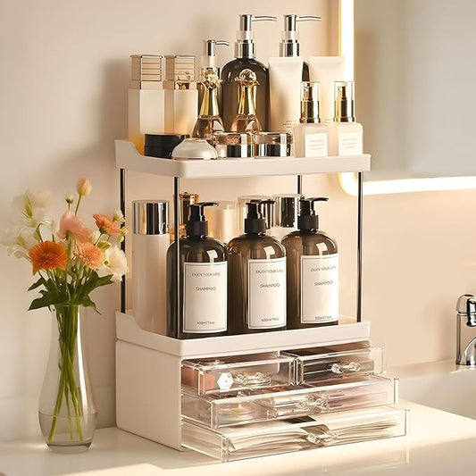 Bathroom Organizers and Storage, 5-Tier 4-Drawer Makeup Organizer Countertop