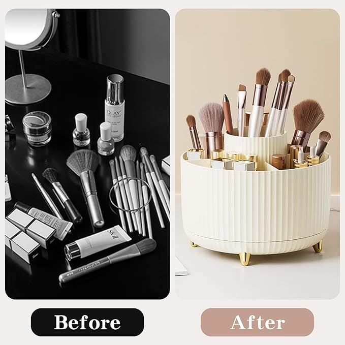 fanado 360° Rotate Makeup Brush Holder Organizer, Makeup Organizers Countertop, Makeup organization and Skincare Storage for Vanity, Desktop, Bathroom