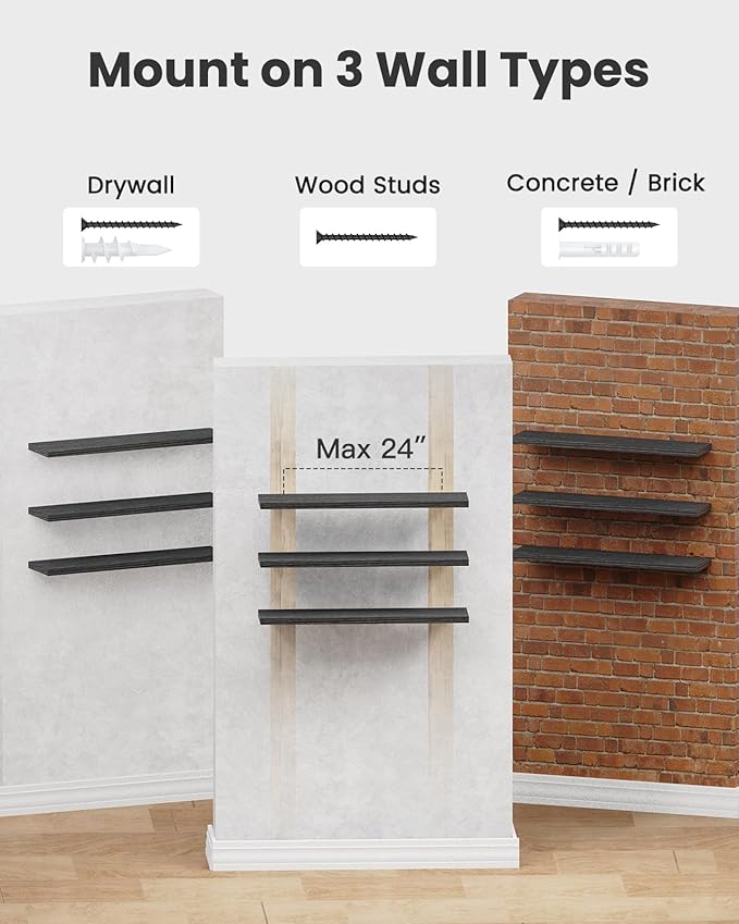 HOMEFURNISHING Floating Shelves, Wall Shelves for Living Room, Bedroom, Bathroom