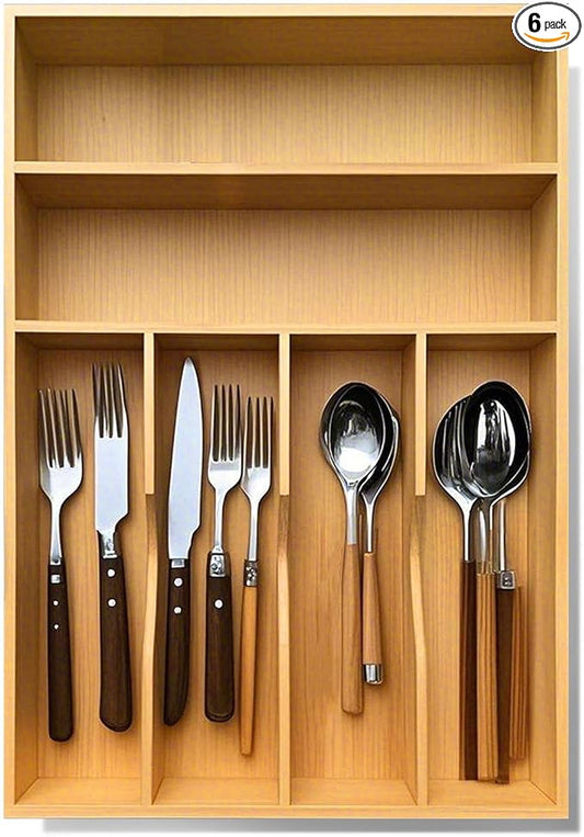 Bamboo Kitchen Drawer Organizer, 11.6" W x 17" H Silverware Utensil Tray Holder