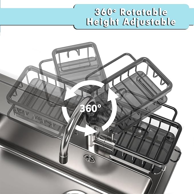 Kitchen Sink Faucet Organizer – Compact Design for Round Faucets (10.6 × 5.7 cm) – Black (Left)