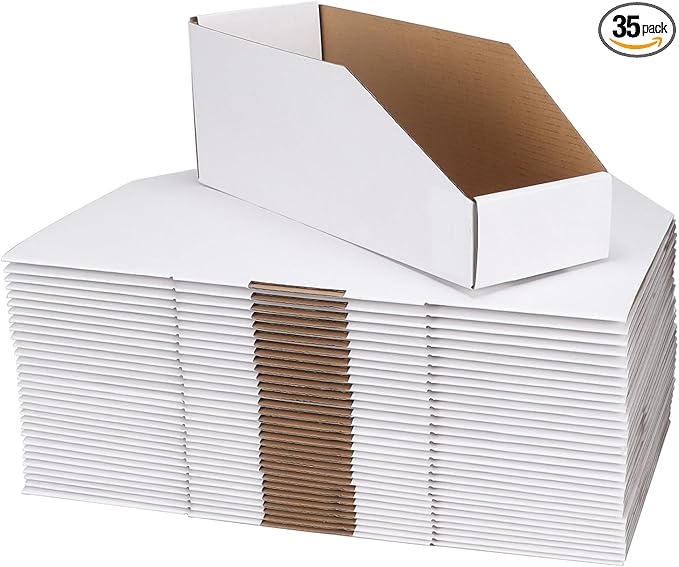 ZBEIVAN Cardboard Storage Bins Boxes 35 Packs 12x4x4.5 Inches, Easy Assembly Pantry Organizer Bins for Shelf, White