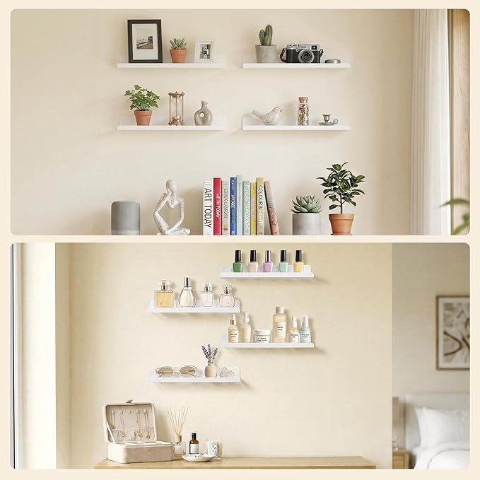 Lifewit Floating Shelves for Wall, Acrylic Display Shelf Wall Mounted for Figure, Car, Art, Book, 14" Perfume Organizer for Bathroom, Bedroom, Living Room, Nursery, Home Decor, White, 12 Pack